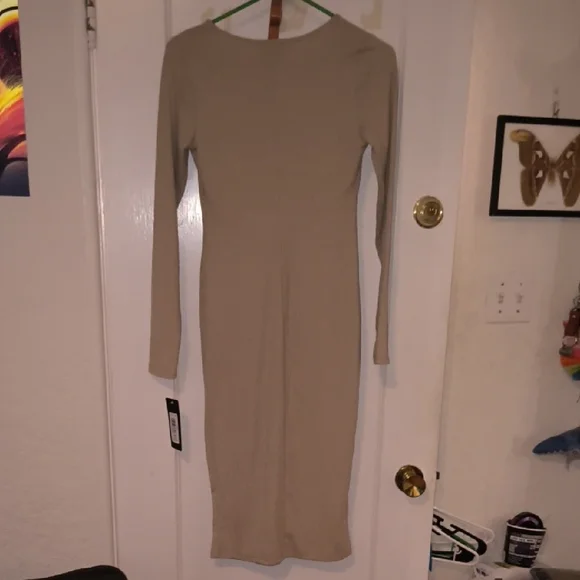 NWT bebe | Chic Long Sleeve Beige Dress - Picture 4 of 4